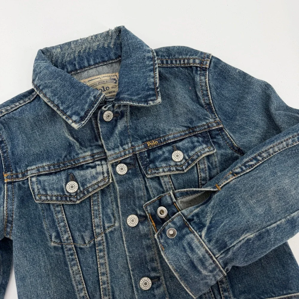 Polo Ralph Lauren Kids Denim Jacket Blue Medium Wash Distressed Trucker Size 5